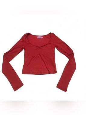 Edikted Women's Long Sleeve Scoop Crop Top - Brick Red